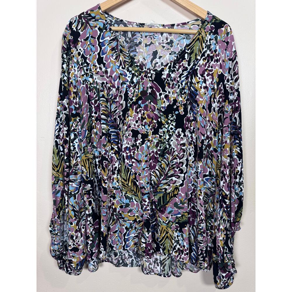 Jodifl Womens Plus Size Peasant Blouse 2X Tropical Floral Boho